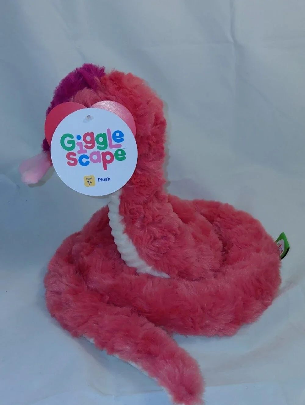 Gigglescape Snake Plush Pink Heart Tongue Stuffed Animal NWT Valentine's Day